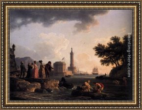 Vernet Framed Paintings - A Seashore by Claude-Joseph Vernet