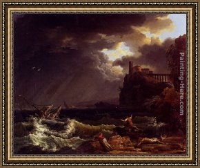 Vernet Framed Paintings - A Shipwreck In A Stormy Sea By The Coast by Claude-Joseph Vernet