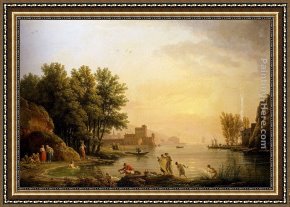 Vernet Framed Paintings - Landscape With Bathers by Claude-Joseph Vernet