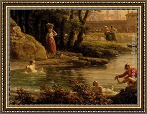 Vernet Framed Paintings - Landscape With Bathers - detail by Claude-Joseph Vernet