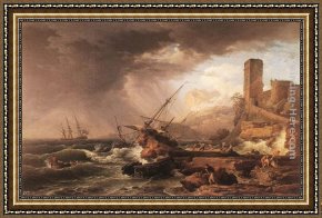 Vernet Framed Paintings - Storm with a Shipwreck by Claude-Joseph Vernet