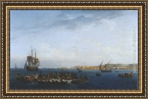 Vernet Framed Paintings - Vue du golfe de Bandol la pêche au thon by Claude-Joseph Vernet