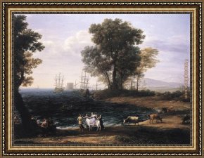 Hamlet Play Scene Framed Paintings - Coast Scene with the Rape of Europa by Claude Lorrain