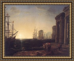 Claude Lorrain Framed Paintings - Harbour Scene at Sunset by Claude Lorrain