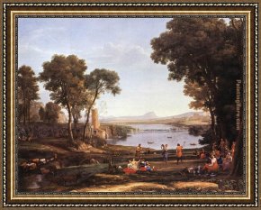 Figure Modern Framed Paintings - Landscape with Dancing Figures by Claude Lorrain