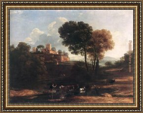 Shepherd Framed Paintings - Landscape with Shepherds by Claude Lorrain