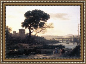 Shepherd Framed Paintings - Landscape with Shepherds the Pont Molle by Claude Lorrain