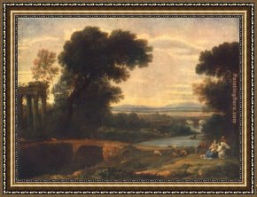 Flight Framed Paintings - Landscape with the Rest on the Flight into Egypt by Claude Lorrain