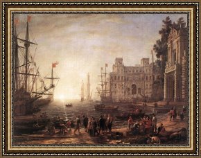 Port of Valencia Framed Paintings - Port Scene with the Villa Medici by Claude Lorrain