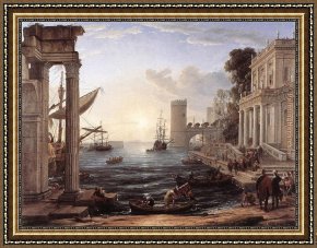 Caterina Cornaro, Queen of Cyprus Framed Paintings - Seaport with the Embarkation of the Queen of Sheba by Claude Lorrain