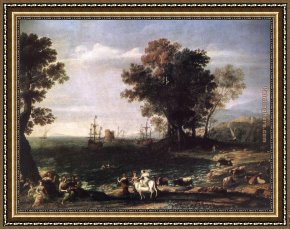 Rape Framed Paintings - The Rape of Europa by Claude Lorrain