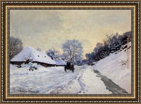 Saint Cosmas And Saint Damian Salvaged Framed Paintings - A Cart On The Snow Covered Road With Saint Simeon Farm by Claude Monet