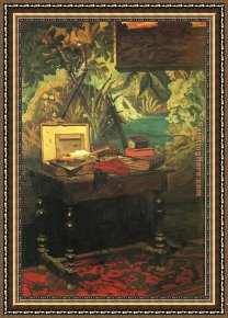 Painter in His Studio, Painting a Musical Company Framed Paintings - A Corner of the Studio by Claude Monet