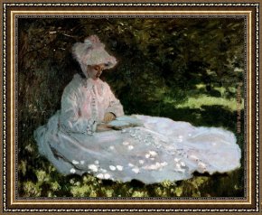 Lovers Man And Woman Framed Paintings - A Woman Reading by Claude Monet