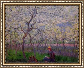 The Pear Orchard Framed Paintings - An Orchard in Spring by Claude Monet