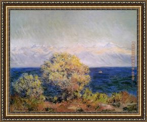 Antibes And The Maritime Alps Framed Paintings - At Cap d'Antibes Mistral Wind by Claude Monet