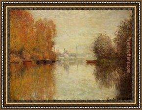 Argenteuil Framed Paintings - Autumn on the Seine at Argenteuil by Claude Monet