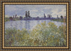 Bank Framed Paintings - Bank of the Seine V theuil by Claude Monet