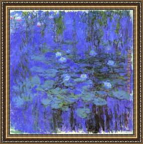 The Blue Window Framed Paintings - Blue Water Lilies by Claude Monet