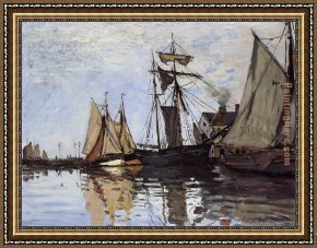 Port of Valencia Framed Paintings - Boats in the Port of Honfleur by Claude Monet