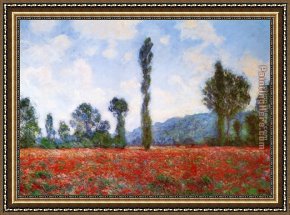 Field I Framed Paintings - Field of Poppies by Claude Monet