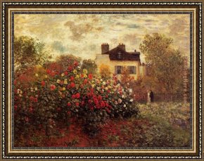Argenteuil Framed Paintings - Garden At Argenteuil Aka The Dahlias by Claude Monet