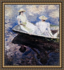 Claude Framed Paintings - Girls In A Boat by Claude Monet