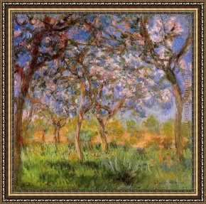 Springtime Framed Paintings - Giverny in Springtime by Claude Monet