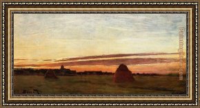 Sunrise Framed Paintings - Grainstacks at Chailly at Sunrise by Claude Monet