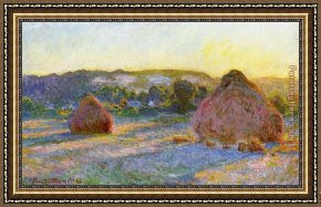 Summer Framed Paintings - Grainstacks At The End Of Summer Evening Effect by Claude Monet