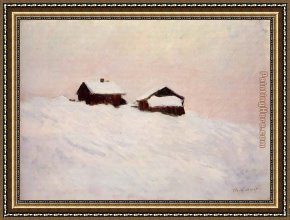 Pheasants in The Snow Framed Paintings - Houses in the Snow by Claude Monet