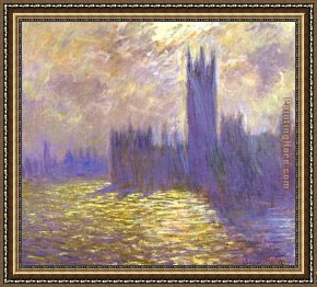 Houses in France Framed Paintings - Houses of Parliament London by Claude Monet