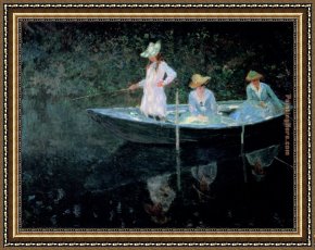 Boat Framed Paintings - In The Rowing Boat by Claude Monet