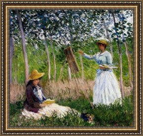 A Picnic Before The Woods Framed Paintings - In The Woods At Giverny by Claude Monet