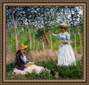 A Picnic Before The Woods Framed Paintings - In The Woods At Giverny by Claude Monet