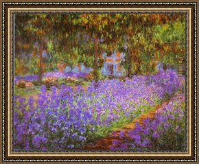 Claude Framed Paintings - Irises in Monet's Garden by Claude Monet
