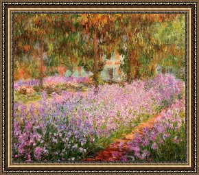 Claude Framed Paintings - Irises in Monets Garden by Claude Monet