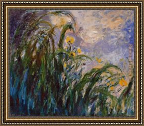 Jaune Framed Paintings - Les iris jaunes 1824 by Claude Monet