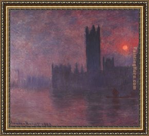 Claude Framed Paintings - London Houses of Parliament at Sunset by Claude Monet