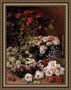 Spring Framed Paintings - Monet Spring Flowers by Claude Monet