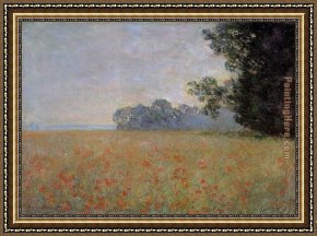 Jaune Poppy Framed Paintings - Oat and Poppy Field 2 by Claude Monet