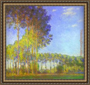 Bank Framed Paintings - Poplars on the Banks of the Epte by Claude Monet