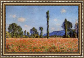 Jaune Poppy Framed Paintings - Poppy Field Giverny 2 by Claude Monet