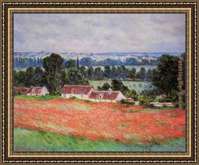 Jaune Poppy Framed Paintings - Poppy Field Giverny by Claude Monet