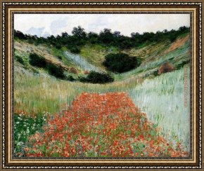 Field I Framed Paintings - Poppy Field In A Hollow Near Giverny by Claude Monet