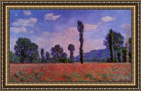 Jaune Poppy Framed Paintings - Poppy Field in Giverny by Claude Monet