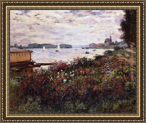 Argenteuil Framed Paintings - Riverbank at Argenteuil by Claude Monet