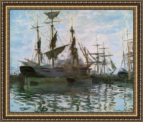 East Boothbay Harbor Framed Paintings - Ships in Harbor by Claude Monet