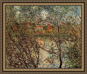 Springtime Framed Paintings - Springtime through the Branches by Claude Monet