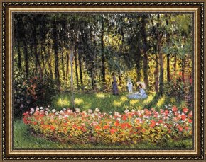 The Artist's Garden at Eragny Framed Paintings - The Artist's Family in the Garden by Claude Monet